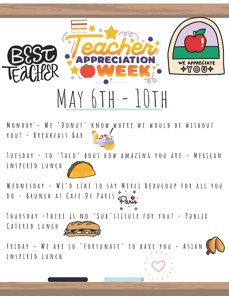 Teacher Appreciation Week - MGRI Teacher Appreciation Week Calendar
