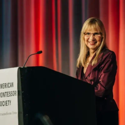 Carolyn Kambich accepting the 2016 AMS Living Legacy at The Montessori Event in Chicago, IL